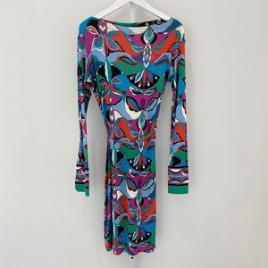EMILIO PUCCI BLUE MULTI PRINT DRESS SIZE US 12 / IT 46 NWOTS!